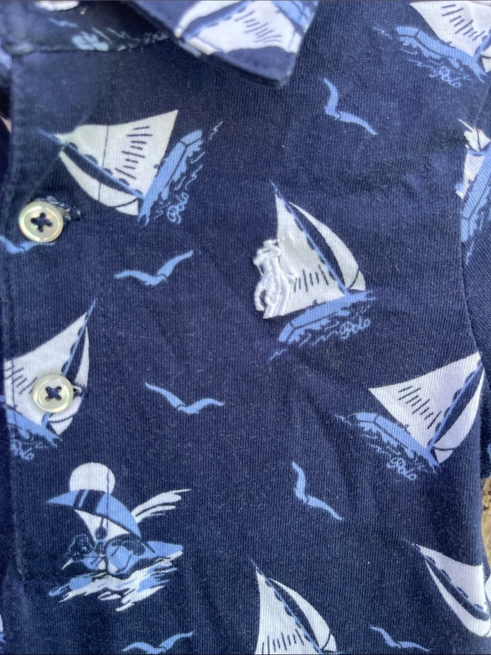 Ralph Lauren Navy and White Sailboat Polo Romper Shorts Jon Jon